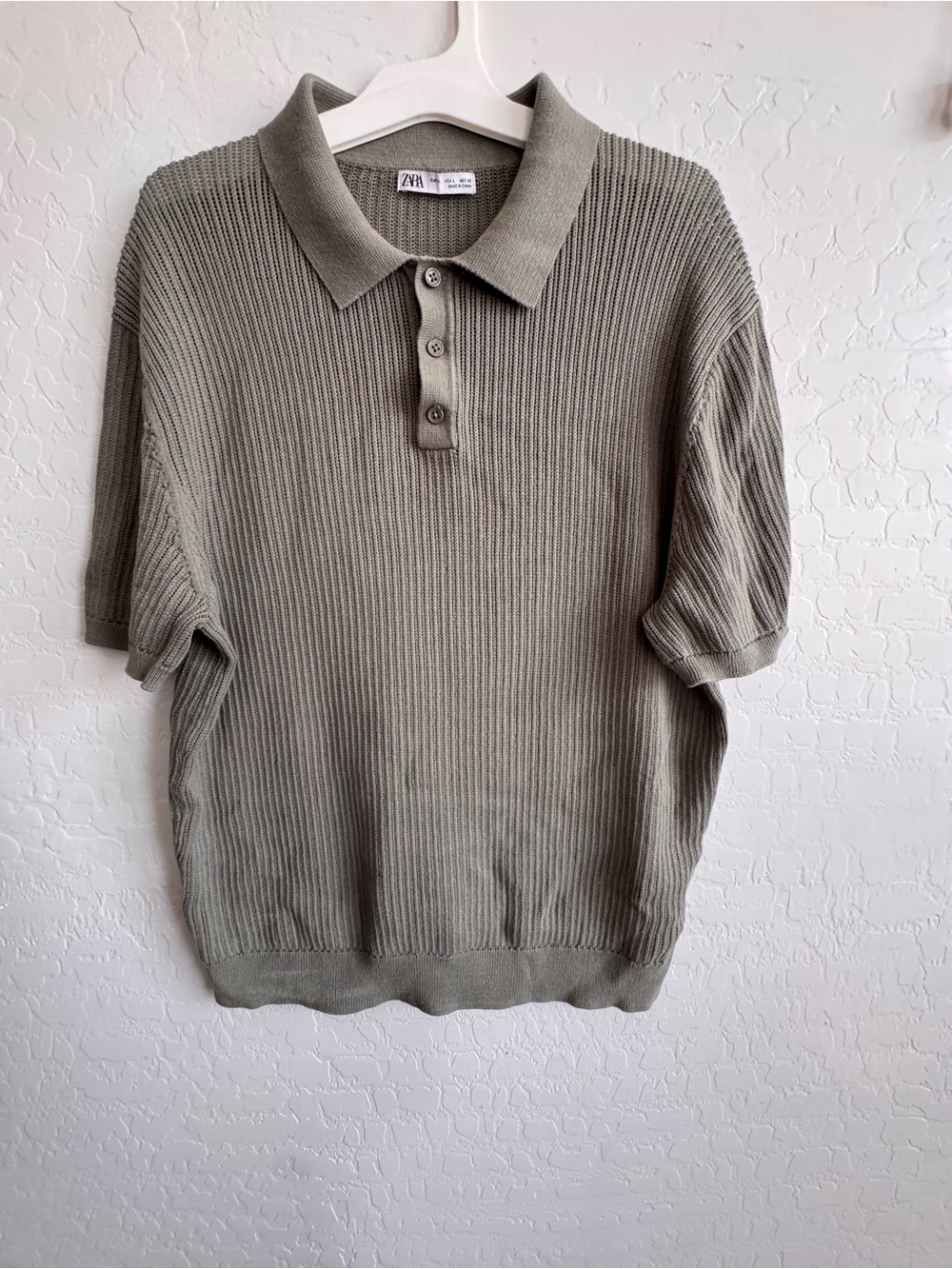 Zara Men's Ribbed yPolo in Olive Green